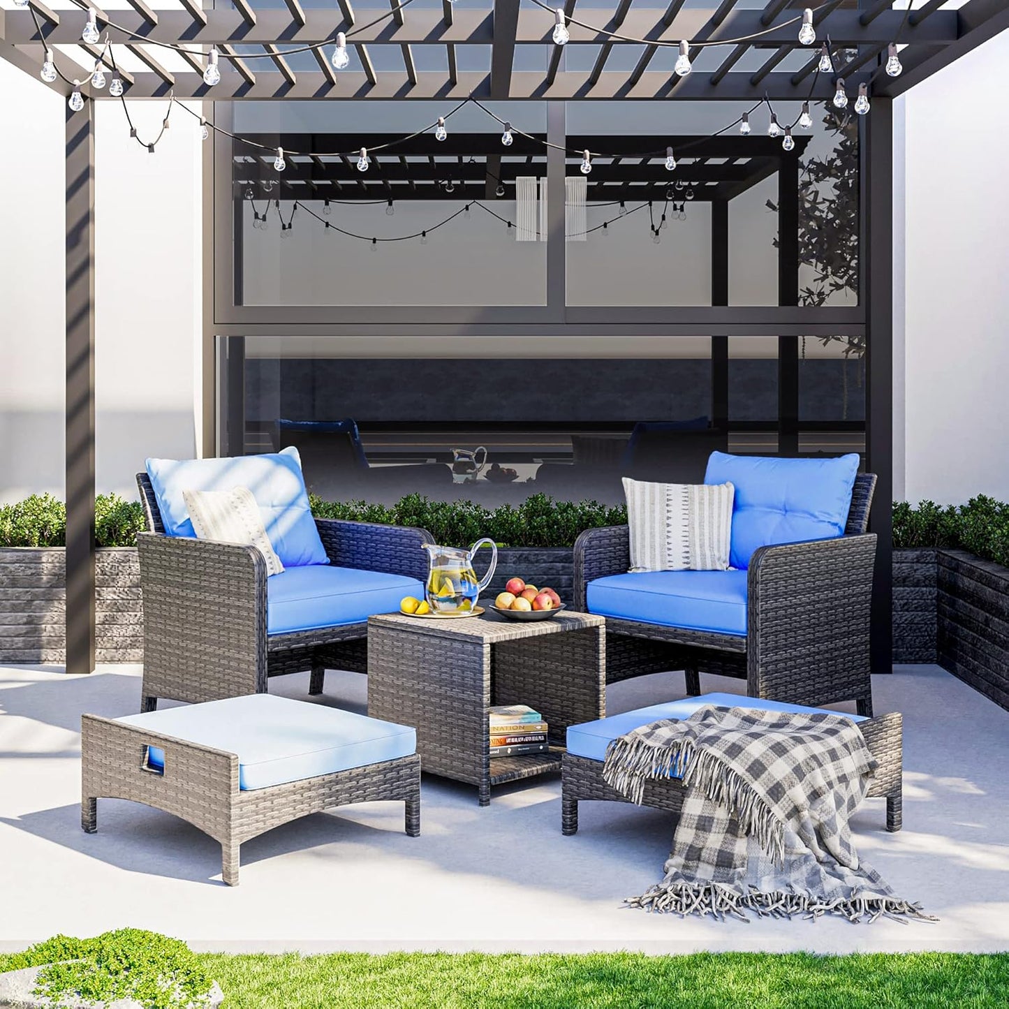 Pamapic 5 Pieces Wicker Patio Furniture Set