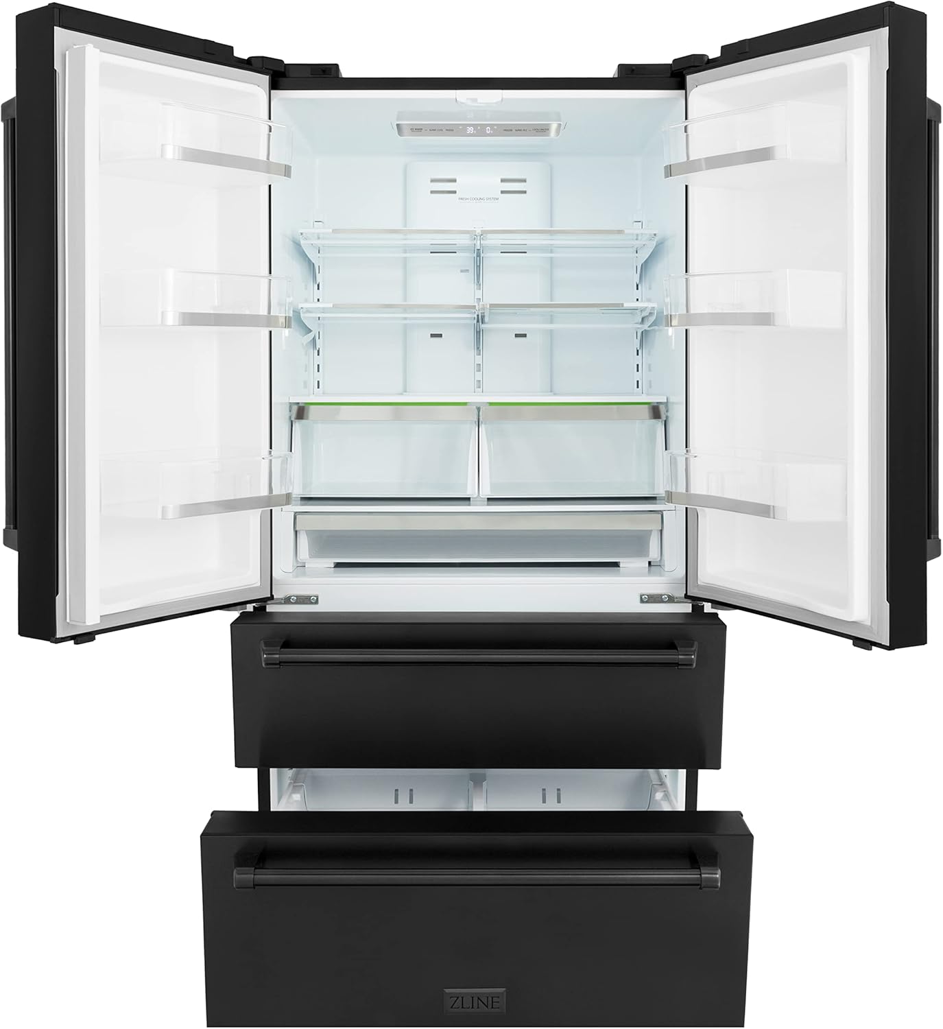 ZLINE 36 in. 22.5 cu. ft. Counter-Depth French Door Refrigerator with Ice Maker in Fingerprint-Resistant Black Stainless Steel (RFM-36-BS)