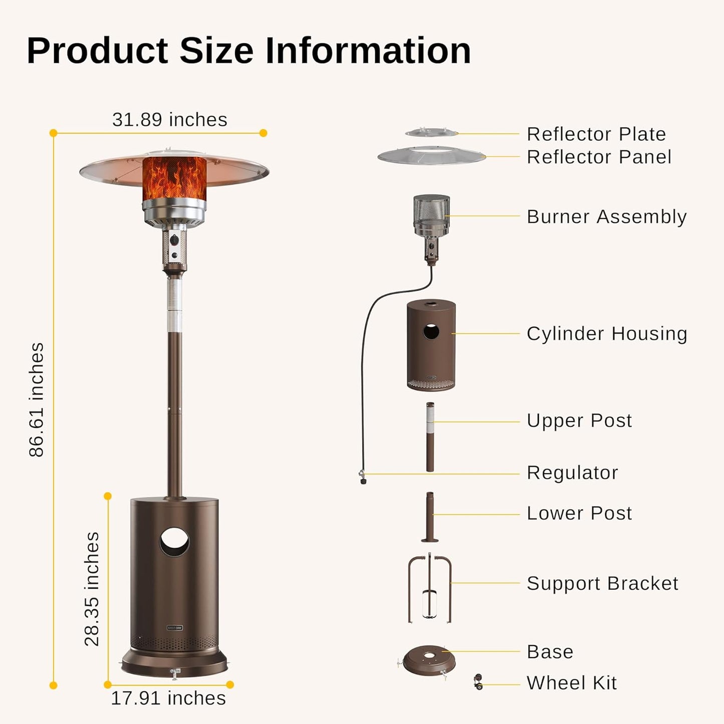 EAST OAK 50,000 BTU Patio Heater for Outdoor Use