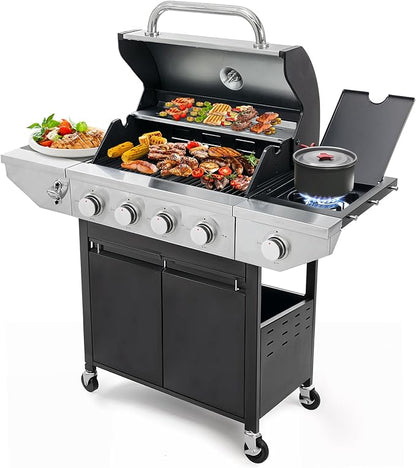 4 Burner Propane Gas Grill with Side Burner,