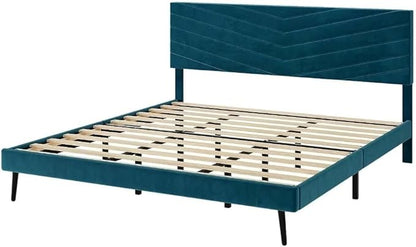 King Size Upholstered Platform Bed Frame with Adjustable Headboard