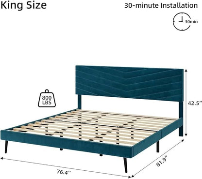 King Size Upholstered Platform Bed Frame with Adjustable Headboard