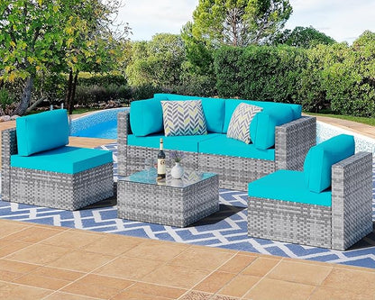 Shintenchi 5 Pieces Outdoor Patio Sectional Sofa Couch