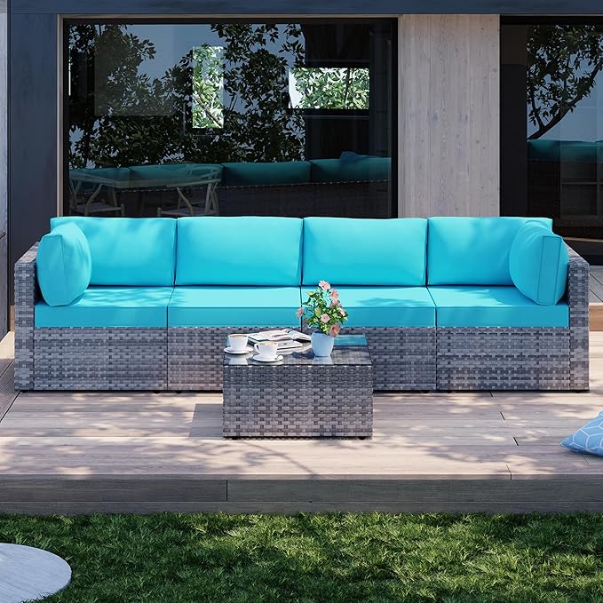 Shintenchi 5 Pieces Outdoor Patio Sectional Sofa Couch