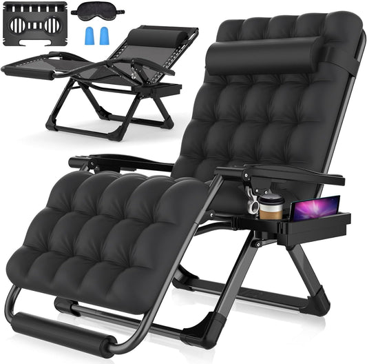 Suteck Oversized Zero Gravity Chair,33In XXL Lounge Chair w/Removable Cushion&Headrest, Reclining Camping Chair