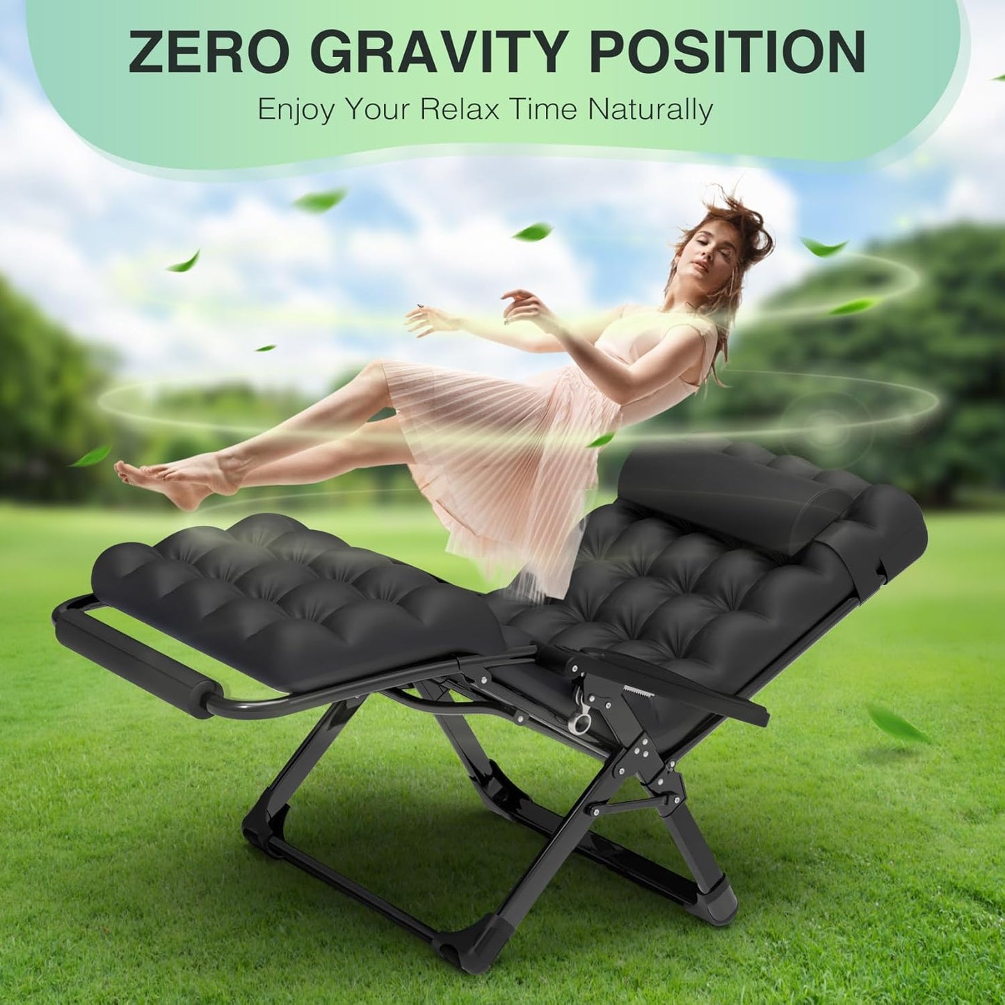 Suteck Oversized Zero Gravity Chair,33In XXL Lounge Chair w/Removable Cushion&Headrest, Reclining Camping Chair