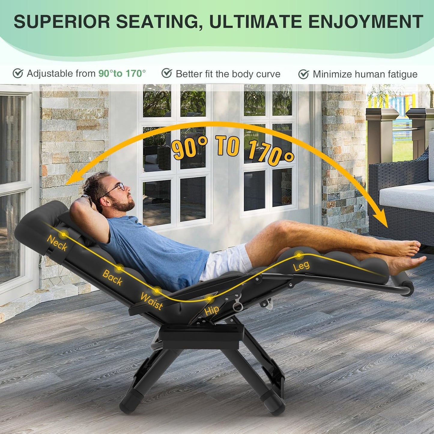 Suteck Oversized Zero Gravity Chair,33In XXL Lounge Chair w/Removable Cushion&Headrest, Reclining Camping Chair