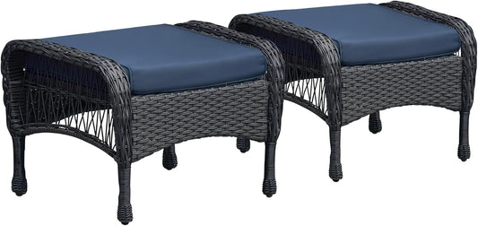 Set of 2 Wicker Ottomans,