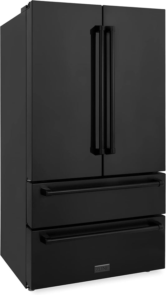 ZLINE 36 in. 22.5 cu. ft. Counter-Depth French Door Refrigerator with Ice Maker in Fingerprint-Resistant Black Stainless Steel (RFM-36-BS)