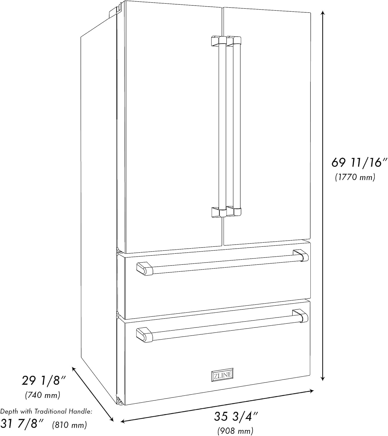 ZLINE Autograph Edition 36 in. 22.5 cu. ft. Counter-Depth French Door Refrigerator